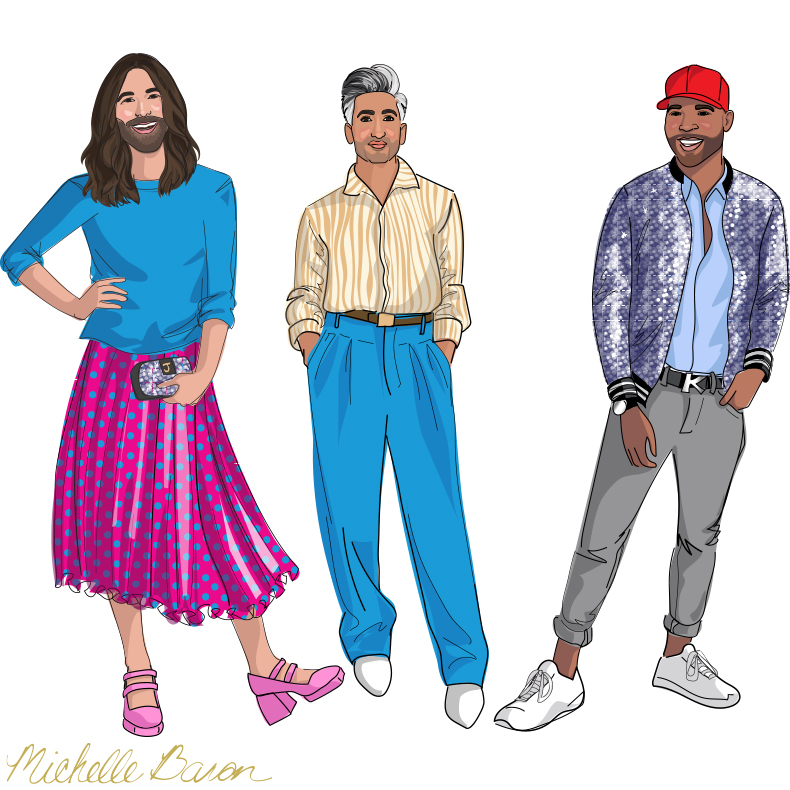 Michelle Baron Illustration Fab Five illustrations for Running Press Queer Eye Find the Fab Five Book